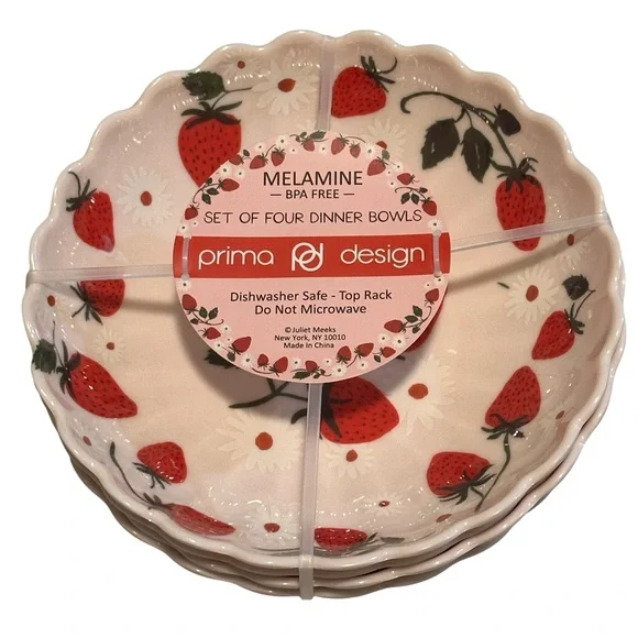 Dinner Bowls Prima Design Strawberry Melamine Set of 4 New - Picture 4 of 4